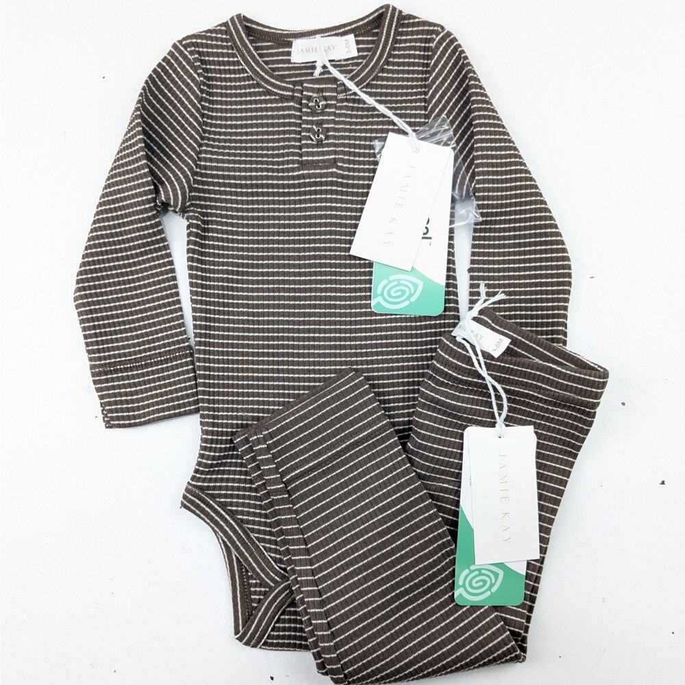 Jamie Kay Modal Little Stripe Earth/Cloud Bodysuit & Leggings Set -